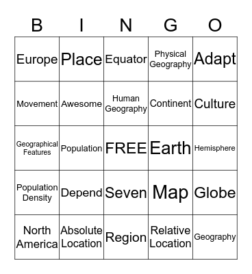 Geography and World Cultures Bingo Card
