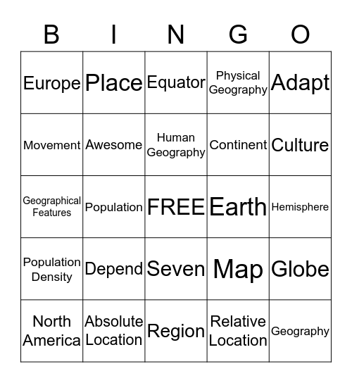 Geography and World Cultures Bingo Card