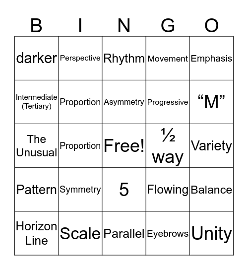 Art 1 Bingo Card