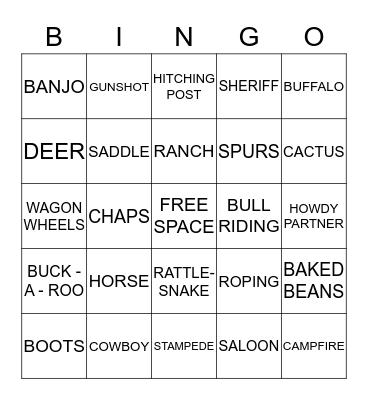 WILD WEST COWBOY BINGO Card