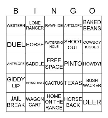 WILD WEST COWBOY BINGO Card