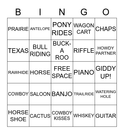 WILD WEST COWBOY BINGO Card