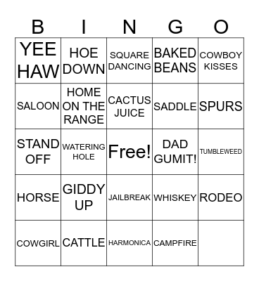 WILD WEST COWBOY BINGO Card