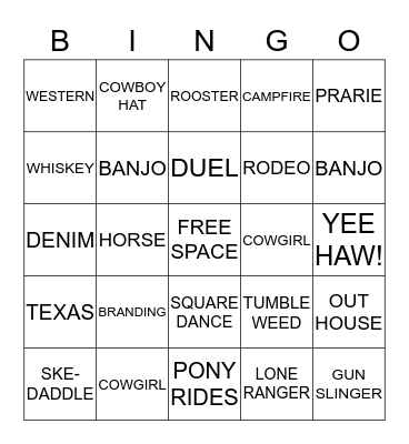 WILD WEST COWBOY BINGO Card
