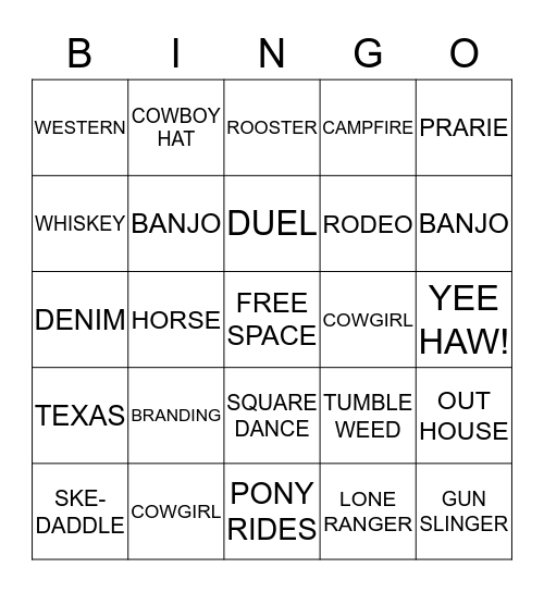 WILD WEST COWBOY BINGO Card