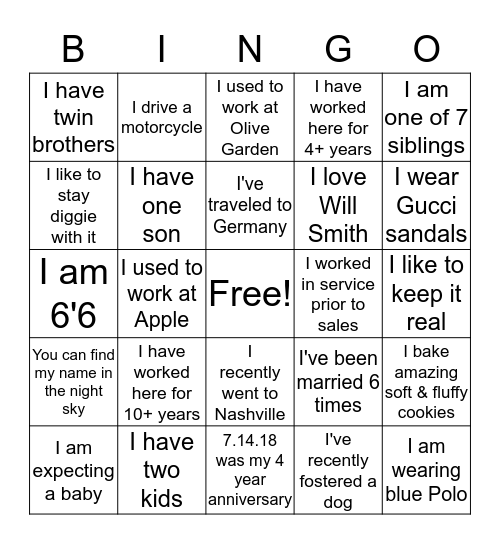Get to know me Bingo  Bingo Card