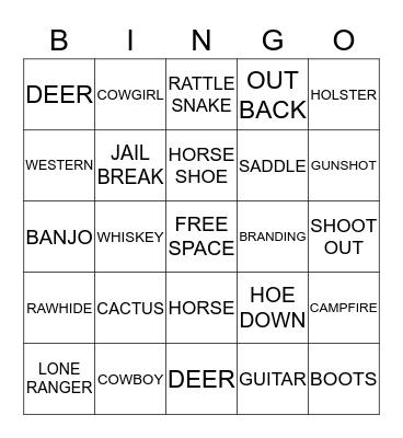 WILD WEST COWBOY BINGO Card