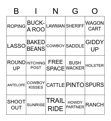 WILD WEST COWBOY BINGO Card