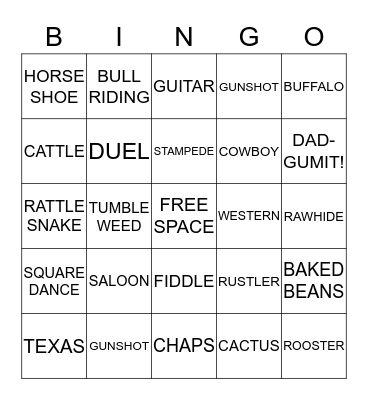 WILD WEST COWBOY BINGO Card