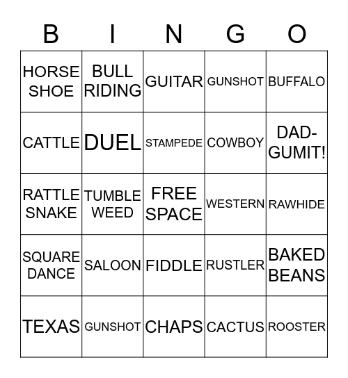 WILD WEST COWBOY BINGO Card