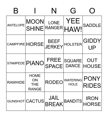 WILD WEST COWBOY BINGO Card