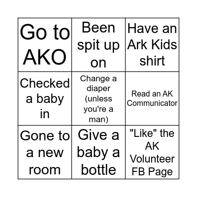Nursery Game Night Bingo Card