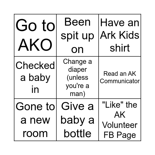 Nursery Game Night Bingo Card