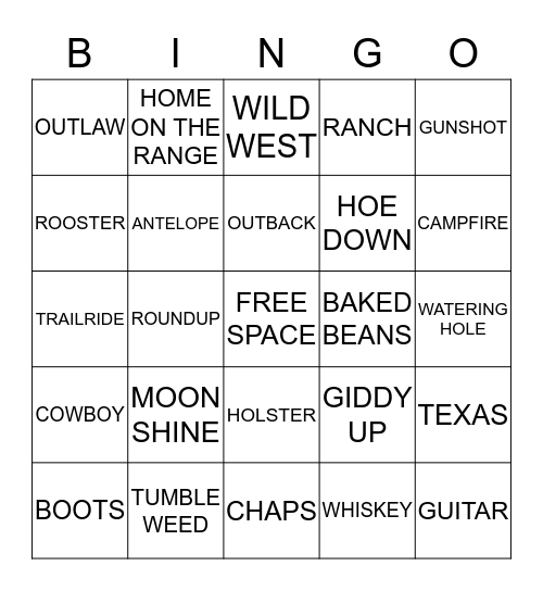 WILD WEST COWBOY BINGO Card