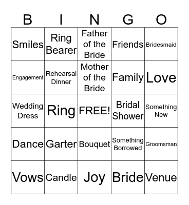 Hannah's Bridal Shower Bingo Card