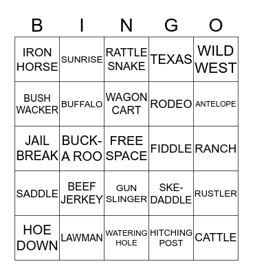 WILD WEST COWBOY BINGO Card