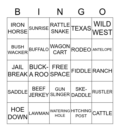 WILD WEST COWBOY BINGO Card