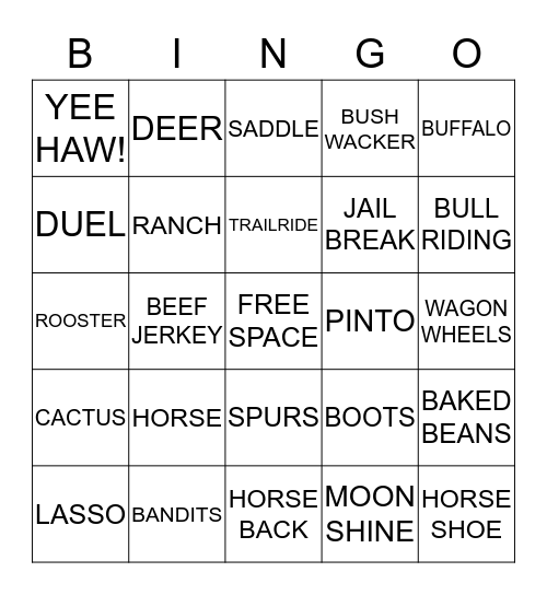 WILD WEST COWBOY BINGO Card