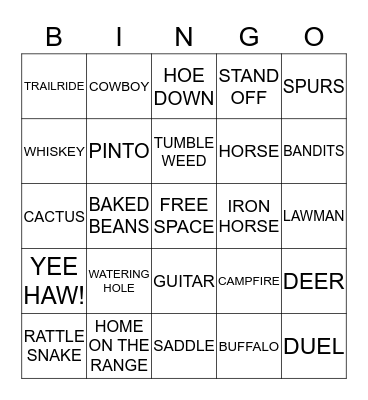 WILD WEST COWBOY BINGO Card