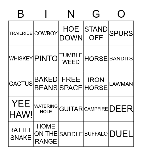 WILD WEST COWBOY BINGO Card