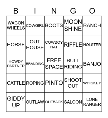WILD WEST COWBOY BINGO Card