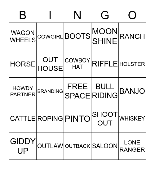 WILD WEST COWBOY BINGO Card