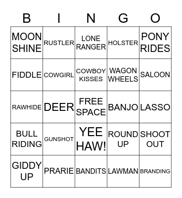 WILD WEST COWBOY BINGO Card