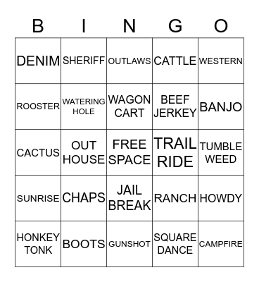 WILD WEST COWBOY BINGO Card