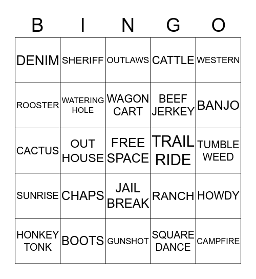 WILD WEST COWBOY BINGO Card