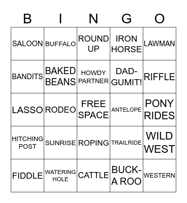 WILD WEST COWBOY BINGO Card