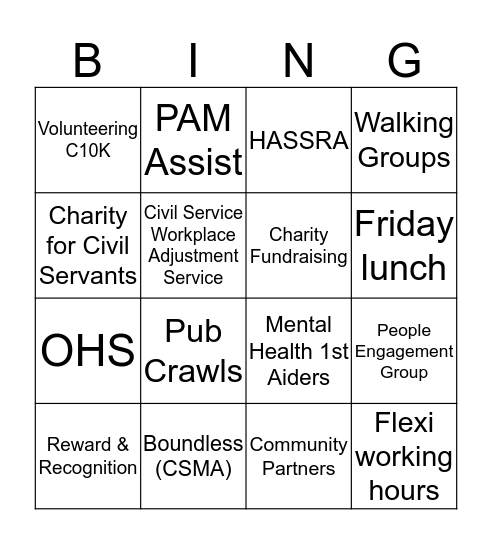 Pennine Wellbeing Bingo Card