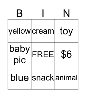 Baby Bingo Card