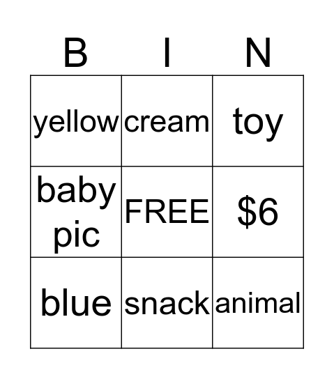 Baby Bingo Card