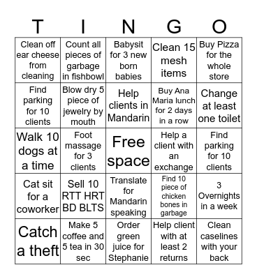 TINGO Bingo Card