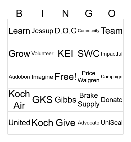 2018 United Way Bingo Card