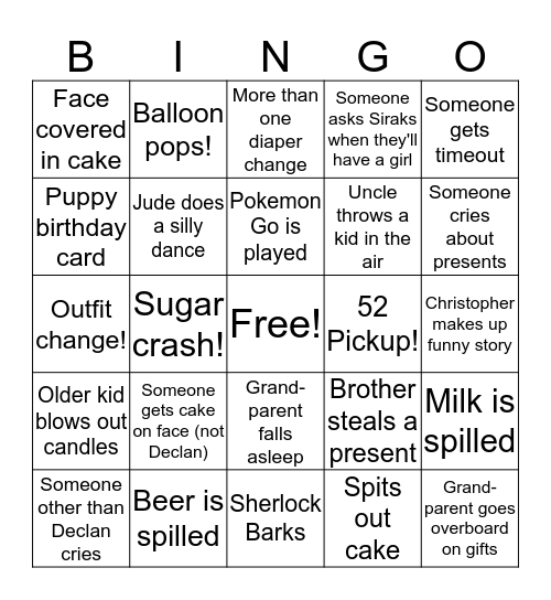 Declan's 1st! Bingo Card