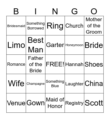 Hannah's Bridal Shower  Bingo Card