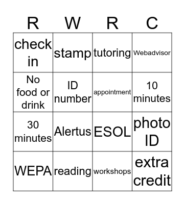RWRC Orientation Bingo Card