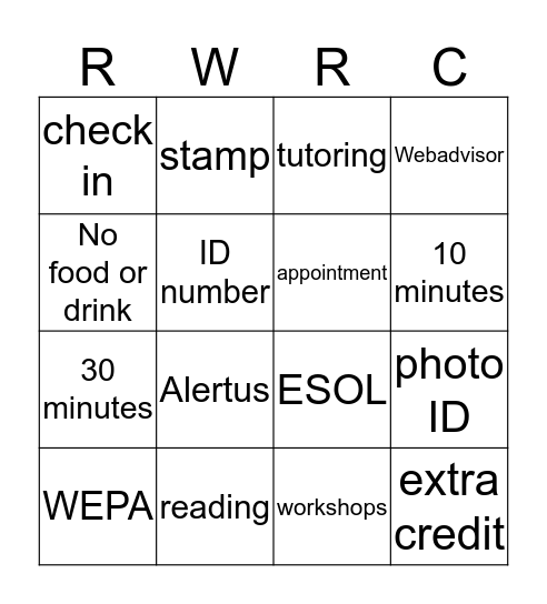 RWRC Orientation Bingo Card