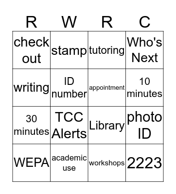 RWRC Orientation Bingo Card