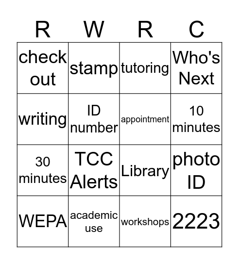 RWRC Orientation Bingo Card