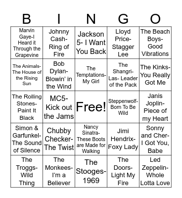 Total-Quiz.com Presents: Radio Bingo 1960's Edition Bingo Card