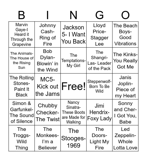 Total-Quiz.com Presents: Radio Bingo 1960's Edition Bingo Card