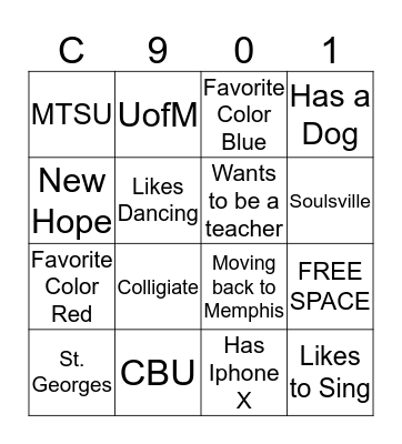 Alumni901 Bingo Card