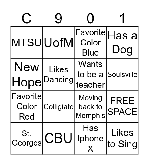 Alumni901 Bingo Card