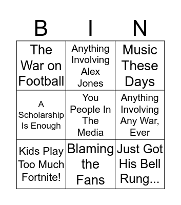 Bad Coach Opinion Bingo Card