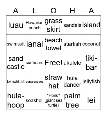Hawaiian Bingo Card