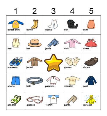 CLOTHES BINGO! Bingo Card
