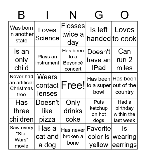 Ice Breaker Bingo Card