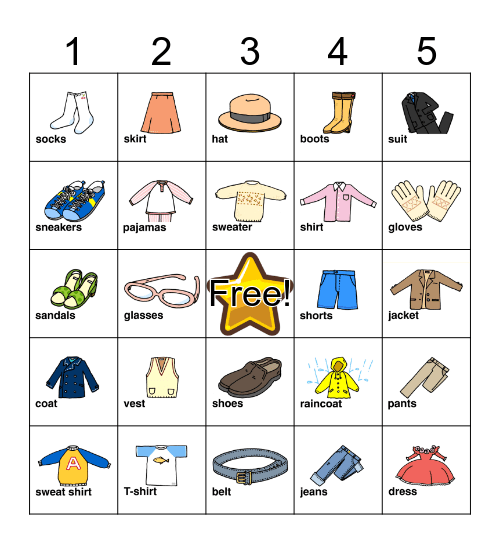 CLOTHES BINGO! Bingo Card